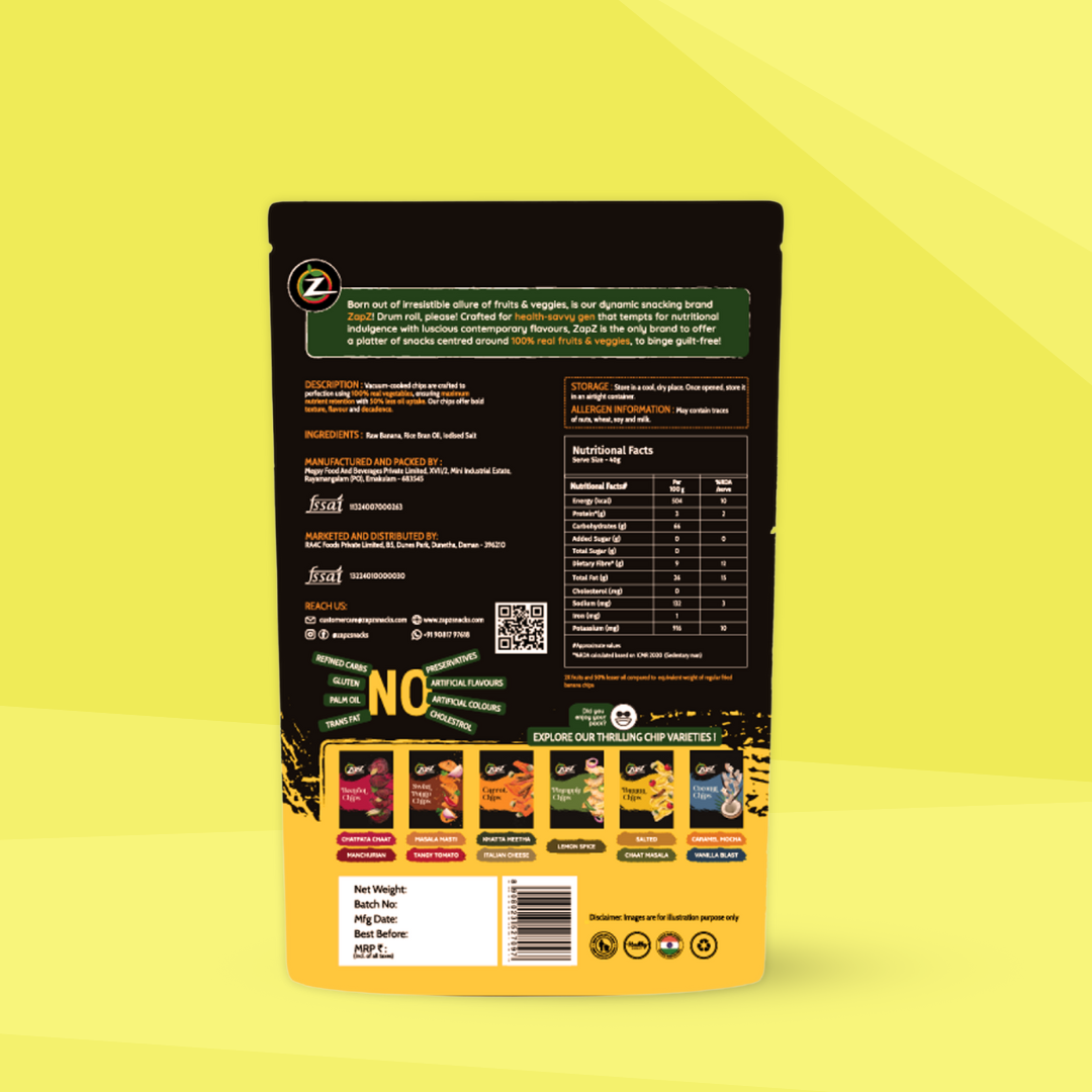 ZapZ Banana Chips – Salted Flavour | Vacuum Cooked | High Fibre | Healthy Fruit Snacks | 50% Less Oil | Gluten-Free | Vegan | 90g